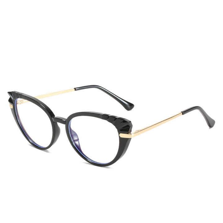 Women's Cat-Eye Prescription Glasses with Glossy Plastic Frame and Gold Accents Bowlift