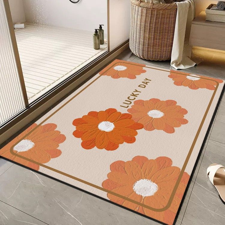 Cheerful Floral Message Bath Mat Bowlift
