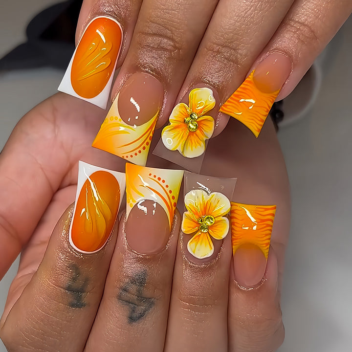 Artistic Floral Press-On Nails Set Bowlift