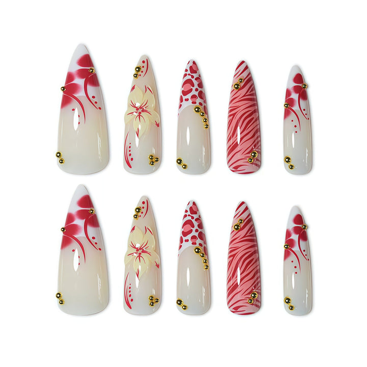 Artistic Floral and Animal Print Press-On Nails Bowlift