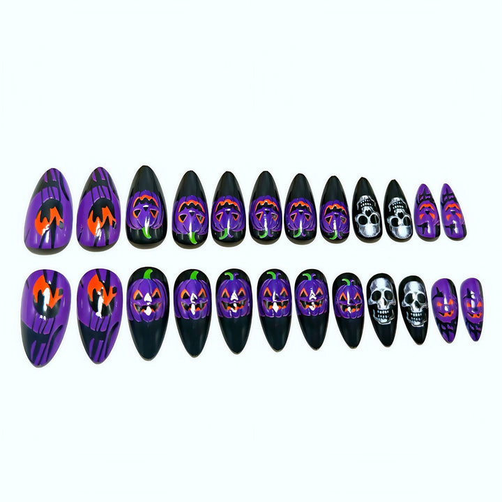 Halloween Artificial Nails with Creepy Pumpkin and Skull Design Bowlift