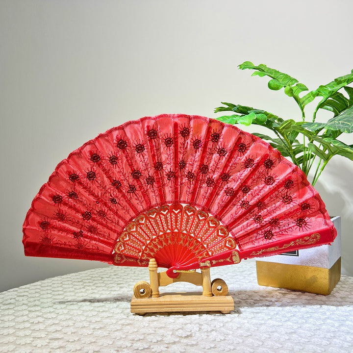 Women's folding fan with artistic decorations Bowlift