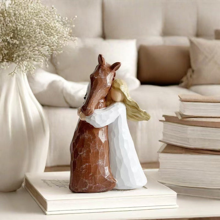Handcrafted Resin Horse Hug Figurine Home Decor Sculpture Bowlift