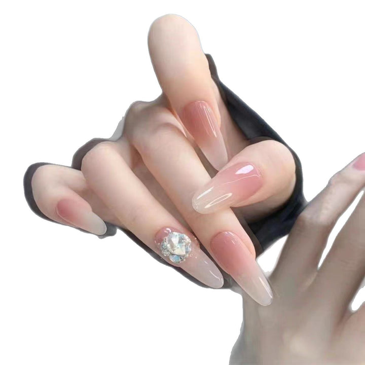 Ombre Stiletto Press-On Nail Design with Crystal Accents Bowlift