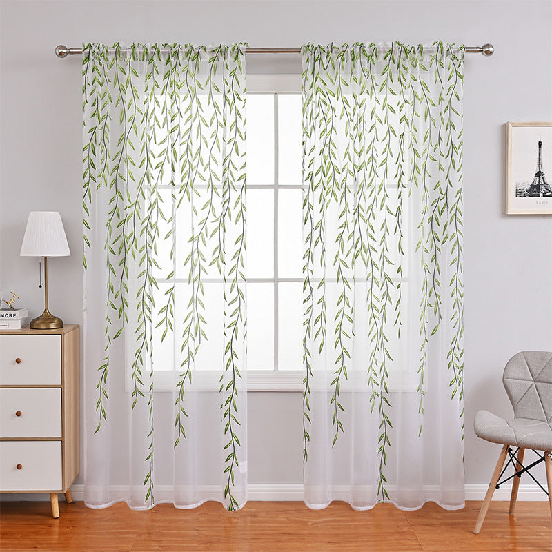 Sheer Leaf-Patterned Window Drapery