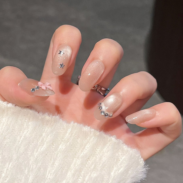 Artistic Gem-Accented Press-On Nail Extensions Bowlift