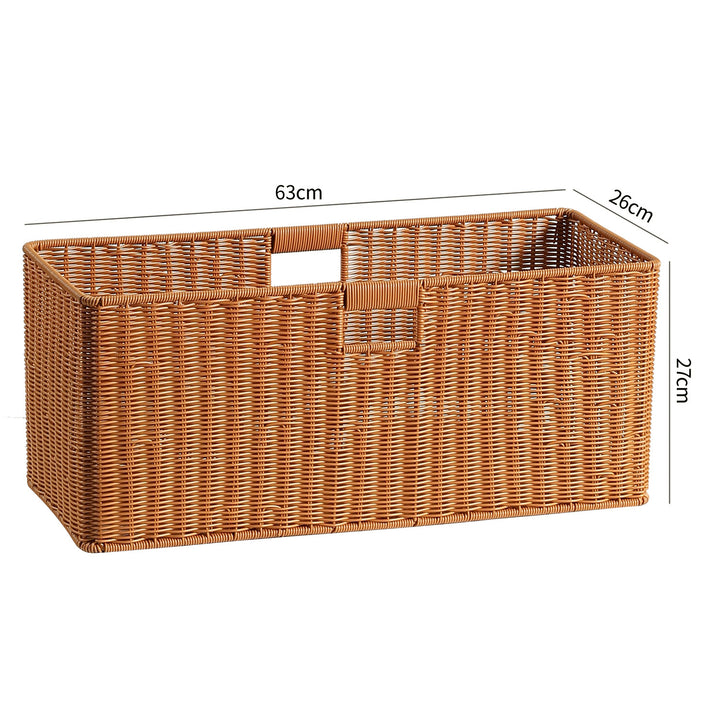 Handwoven Rectangular Storage Basket with Cut-Out Handles Bowlift