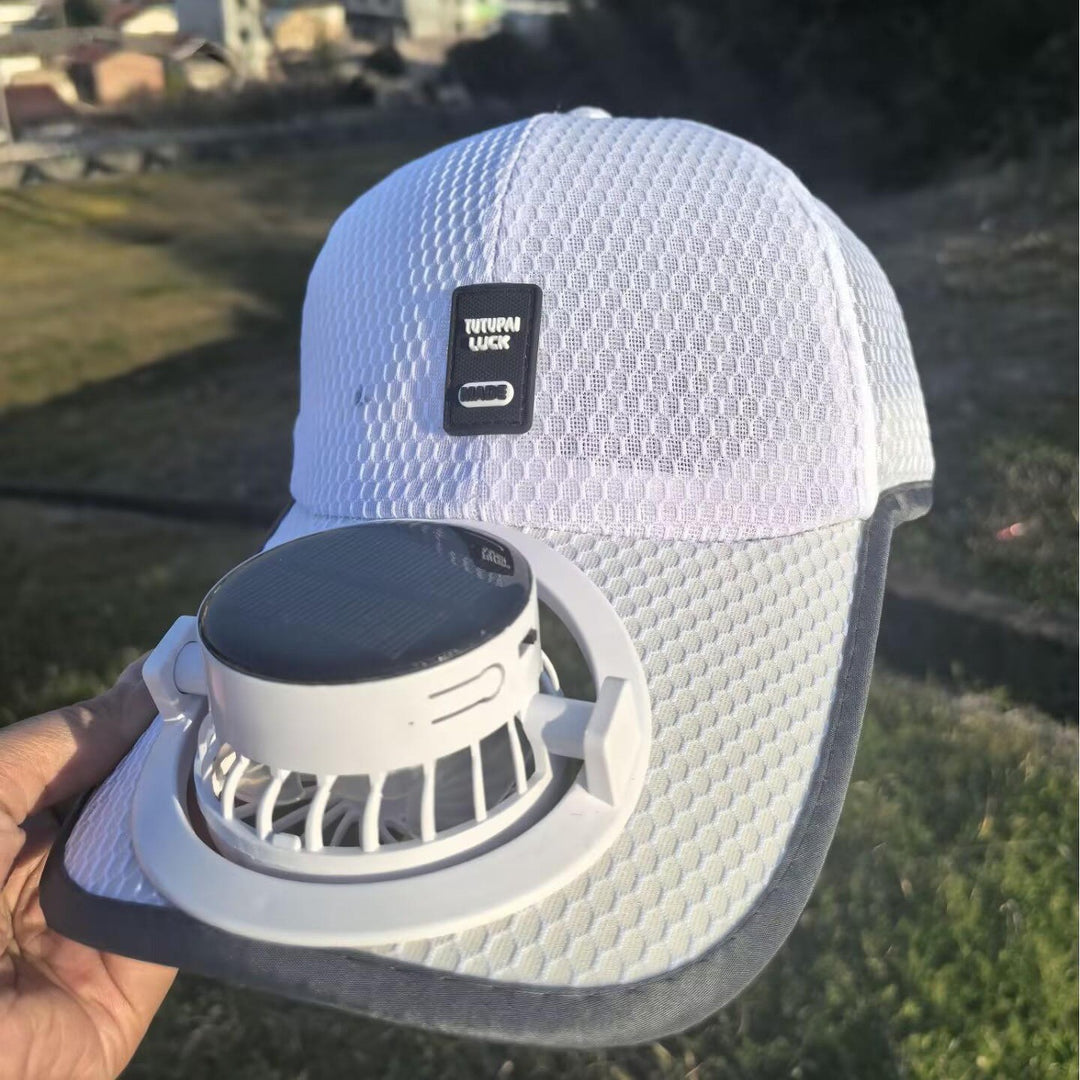 Solar-powered baseball cap with detachable solar fan and breathable honeycomb fabric Bowlift