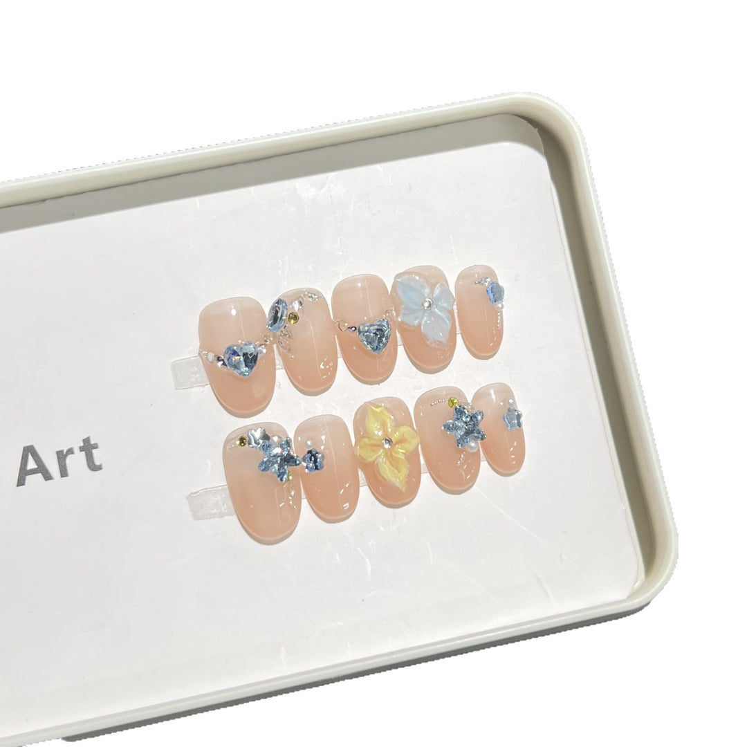 Artistic Floral Press-On Nail Tips Bowlift