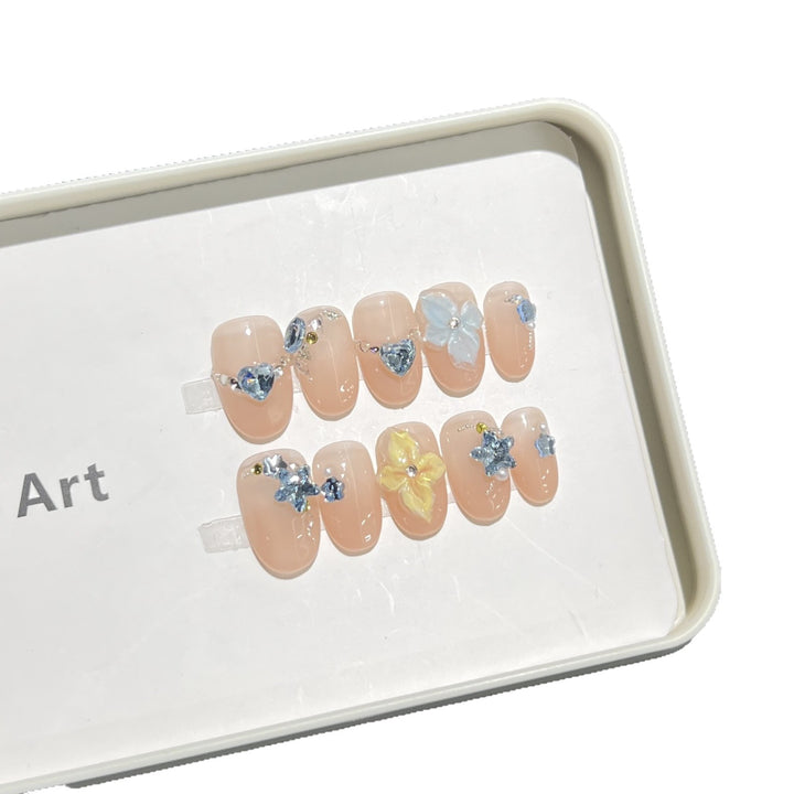 Artistic Floral Press-On Nail Tips Bowlift