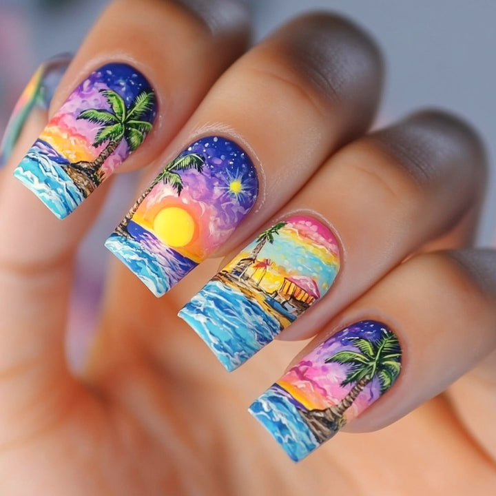 Artful nail art in tropical beach design Bowlift