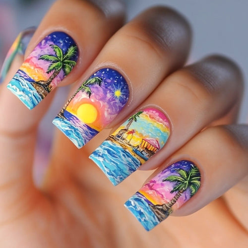 Artful nail art in tropical beach design Bowlift