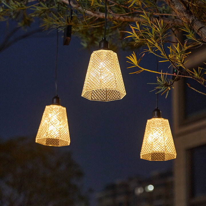 Solar USB Rechargeable Textured Glass Pendant Light Bowlift