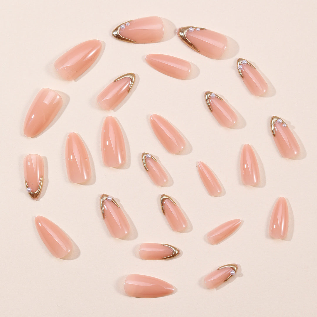 Elegant Stiletto Nail Art Extensions with Pearl Accents Bowlift