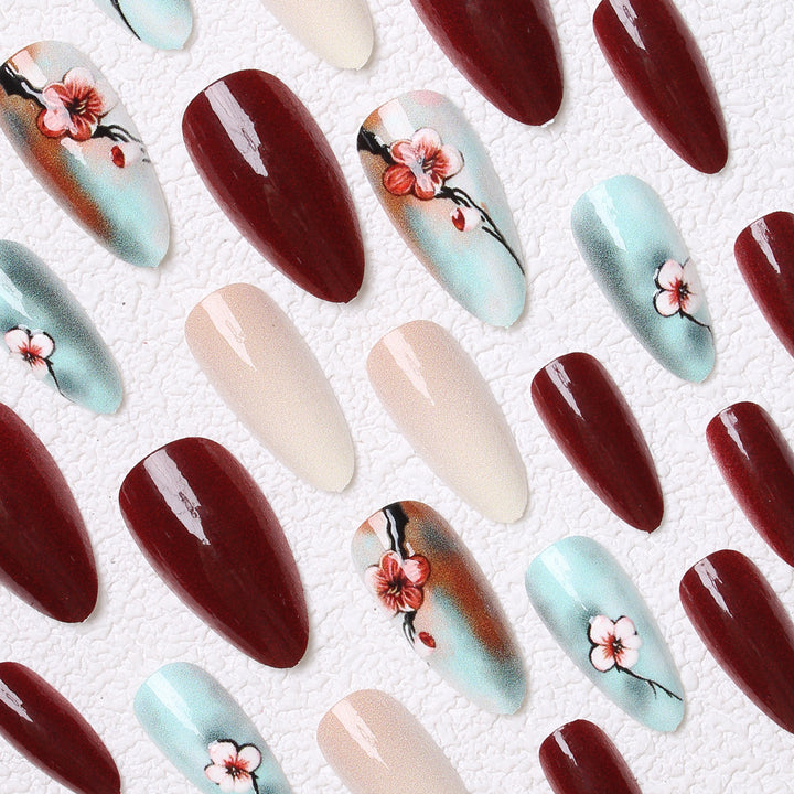 Artistic Floral Press-On Nail Designs Bowlift