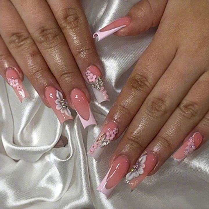 Artificial Nail Set with Delicate Floral Accents Bowlift