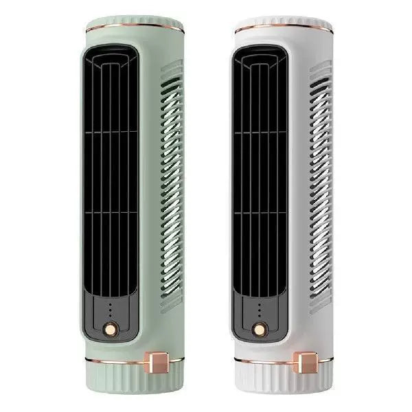 Unisex one-size compact rechargeable personal cooling stand fan with adjustable vertical louvers, multi-speed USB charging and decorative sticker set Bowlift