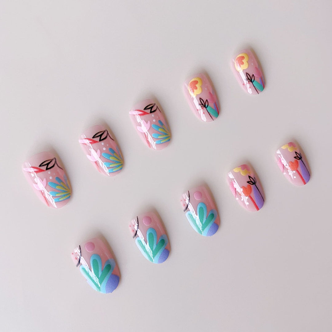 Creative Nail Art Set with Colorful Flower Designs Bowlift