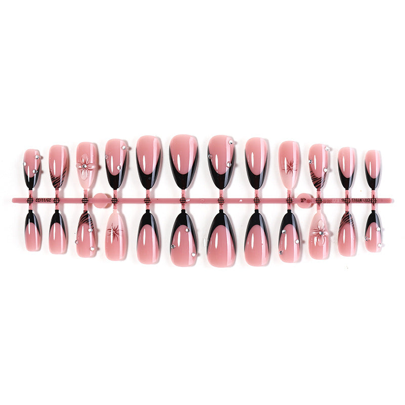Deluxe Press-On Nail Set with Elegant Black Tips and Embellishments Bowlift