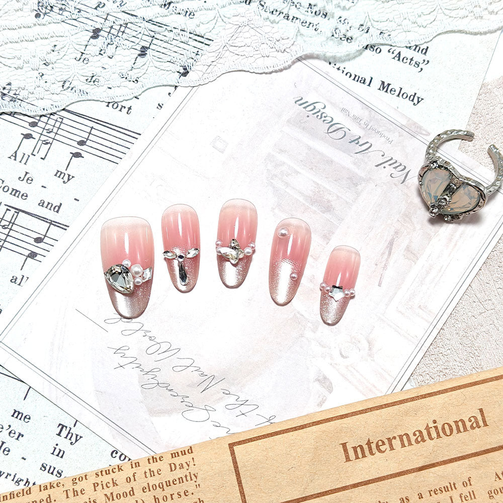 Glamorous artificial nail set with elegant rhinestone applications Bowlift