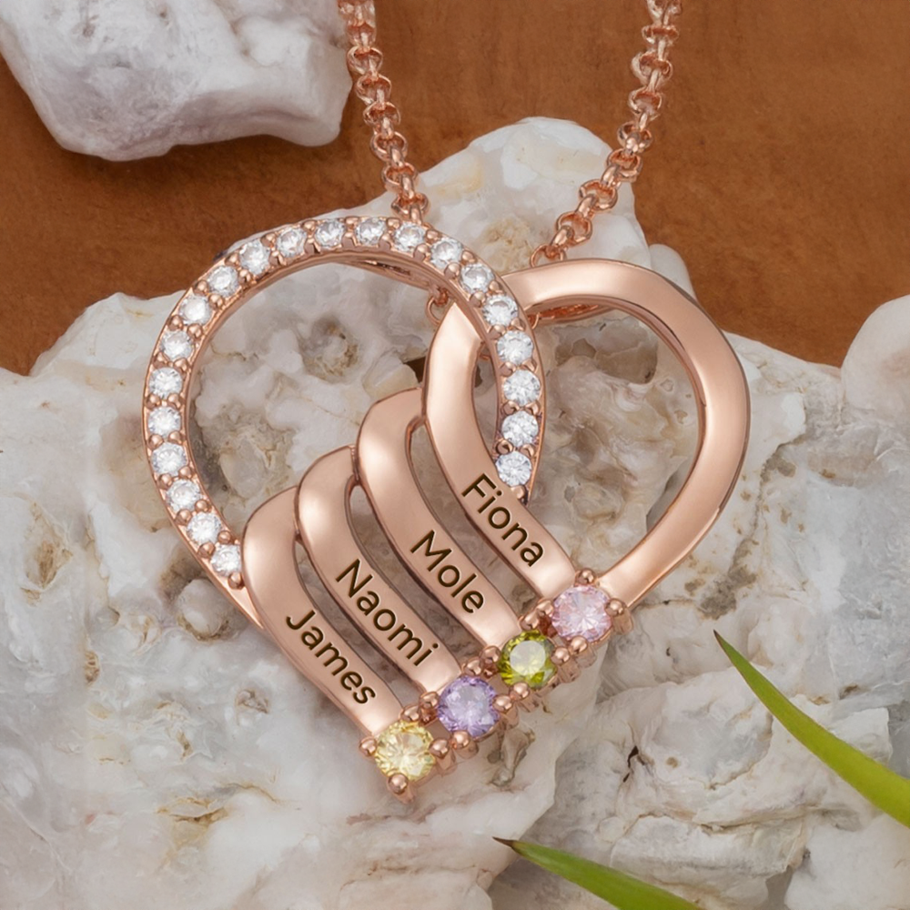 BowLift | Personalized Name & Birthstone Heart Striped Pendant Necklace