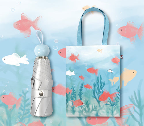 Women's compact umbrella with colorful fish design Bowlift