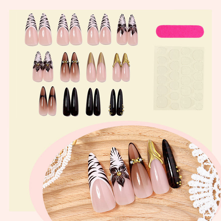 Acrylic nail set with elegant floral design and spectacular glitter accents Bowlift