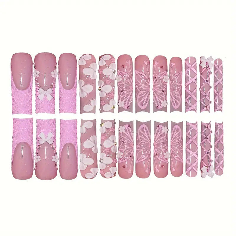Decorative 3D Floral Press-On Nail Art Bowlift