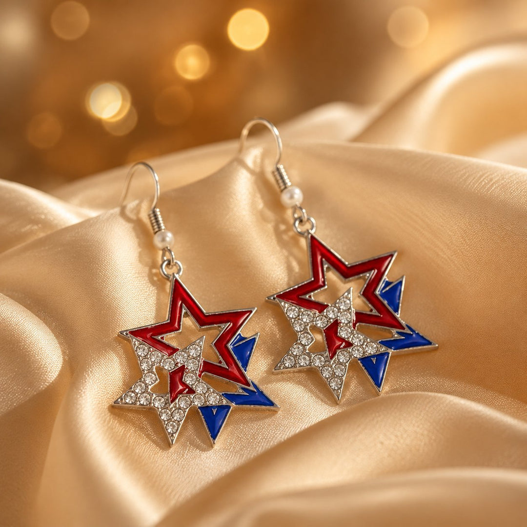 Women's Statement Earrings made of enamel with star and stripe motif and crystal embellishment Bowlift