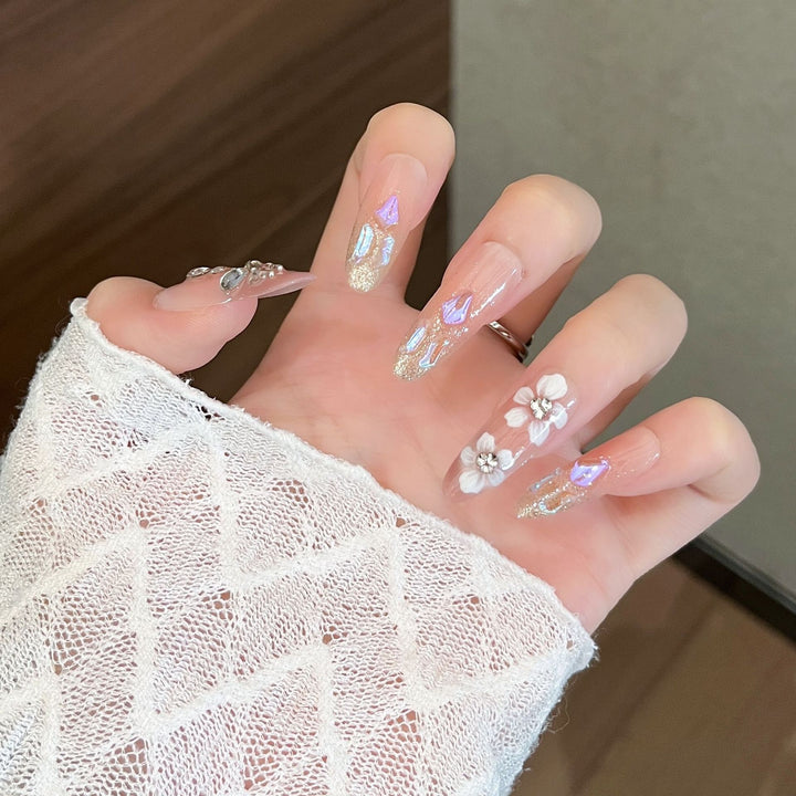 Elegant Floral Design Press-On Nail Extensions Bowlift