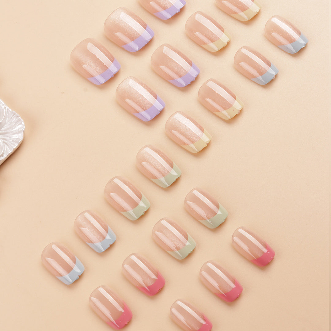 Artistic Colorful French Tip Press-On Nail Set Bowlift