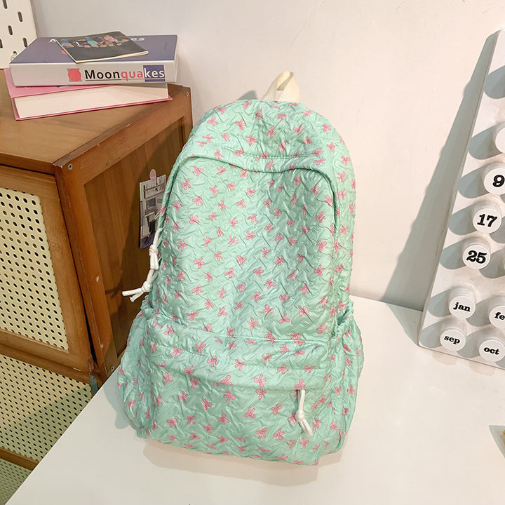 Quilted Floral Patterned Backpack Bowlift