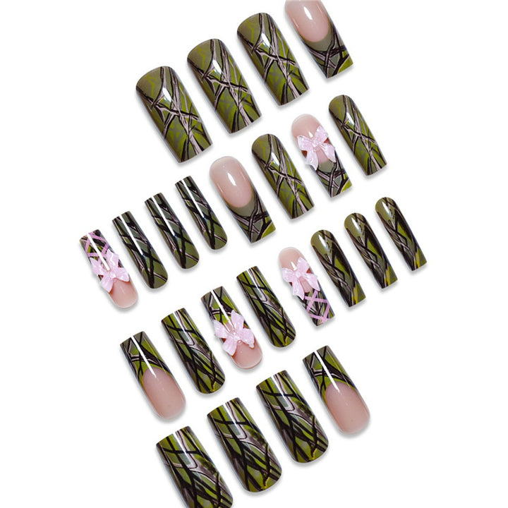 Decorative Long Press-On Nail Art with Bow Accents Bowlift