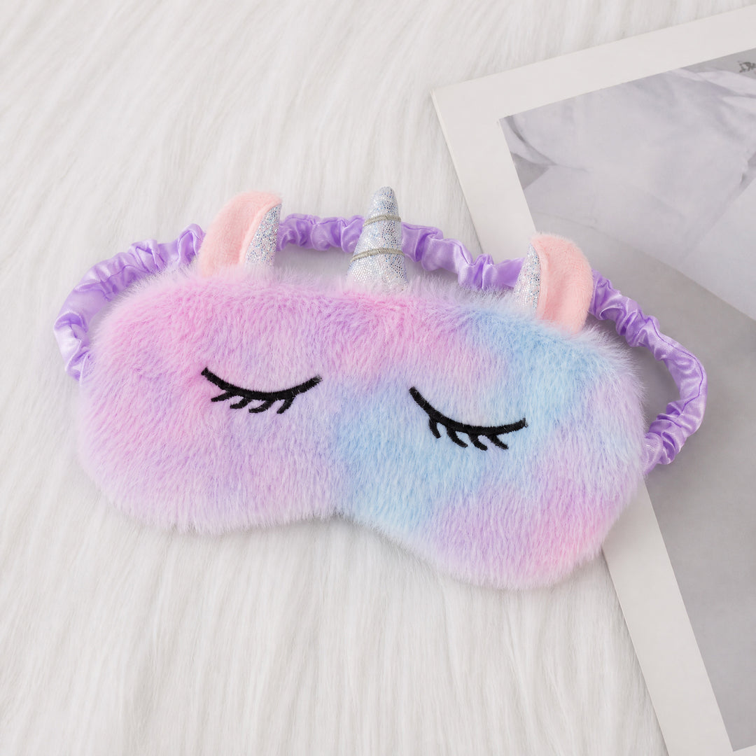 Ladies nan cozy unicorn sleep mask with embroidered eyelashes, soft plush and elastic ruffled ribbon Bowlift