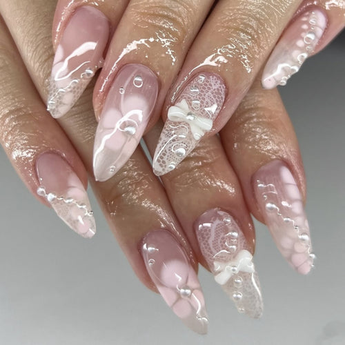Artful Nail Extensions with Delicate Accents Bowlift