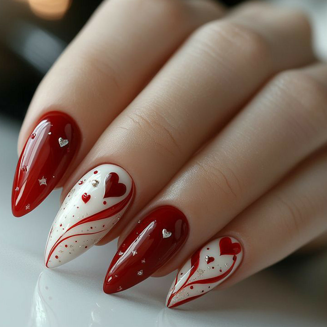 Decorative Heart-Accent Stiletto Nail Art Extensions Bowlift