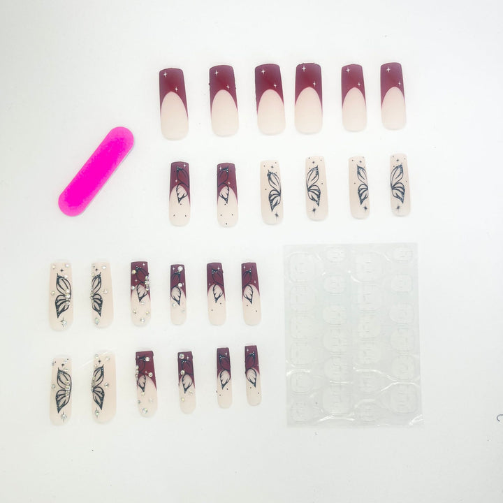 Artistic Long Nail Extensions with Butterfly Design Bowlift