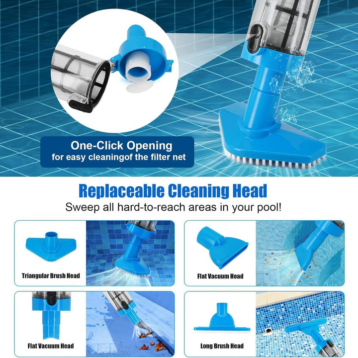 Rechargeable handheld pool vacuum kit with interchangeable brush heads and telescopic pole Bowlift