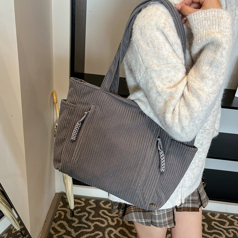 Corduroy Multi-Pocket Tote Bag Bowlift