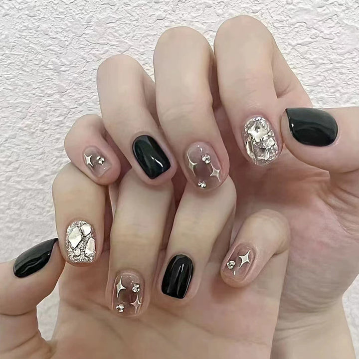 Press-On Nail Design Set with Artistic Holographic Elements Bowlift