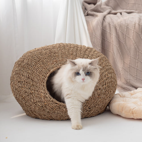 Handmade cat cave made from natural rattan Bowlift