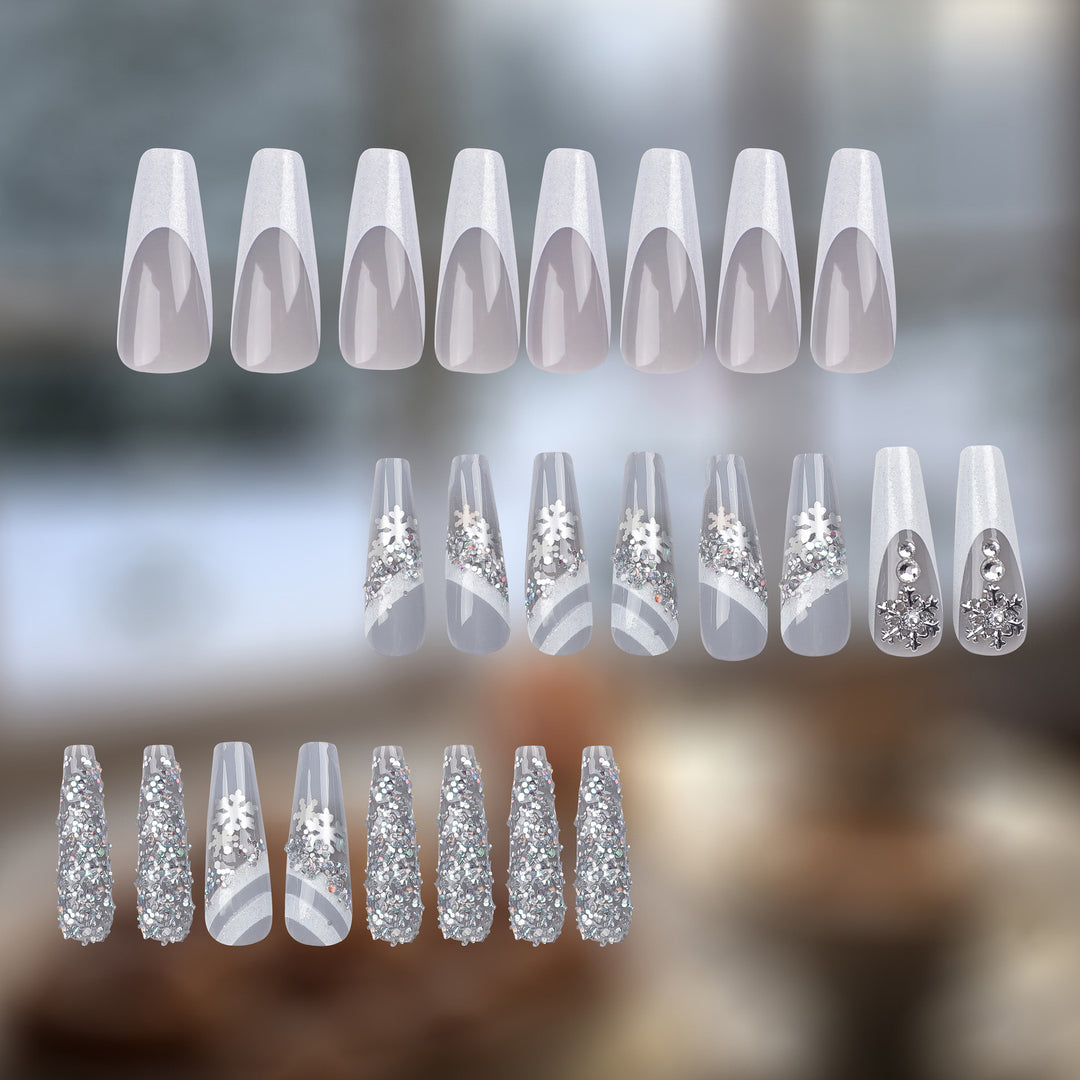 Elegant Artificial Nails with Glitter and Snow Design Bowlift