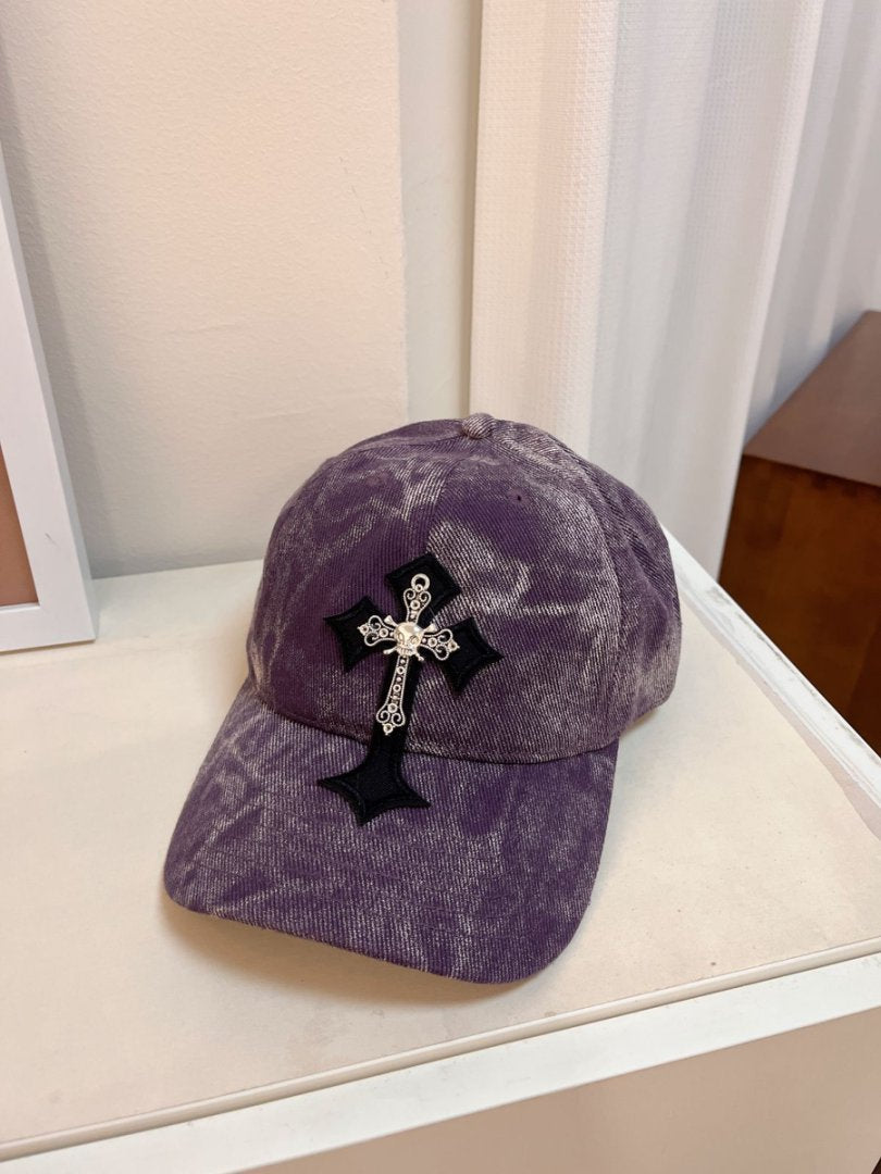 Men's Velvet Embroidered Cross Baseball Cap Bowlift