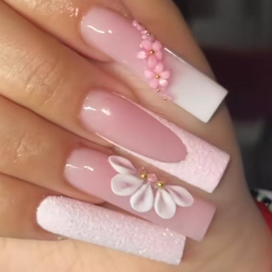 Decorative Floral 3D Press-On Nails Bowlift