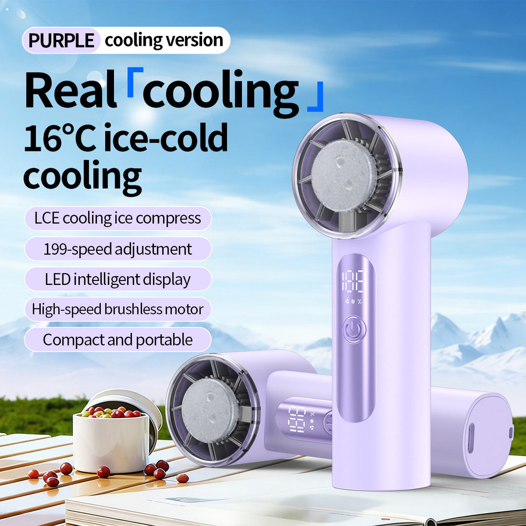 Unisex nan handheld cooling fan with ice cartridge and LED display Bowlift
