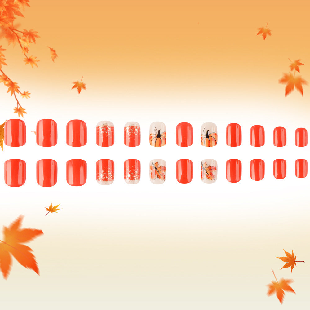 Festive Pumpkin-Themed Press-On Nail Set Bowlift