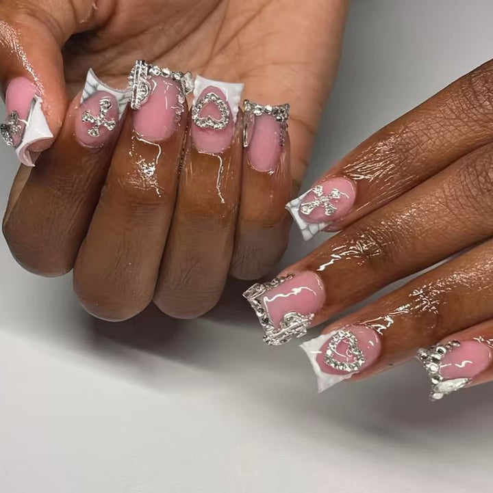 Decorative Press-On Nail Art with Rhinestone Details Bowlift