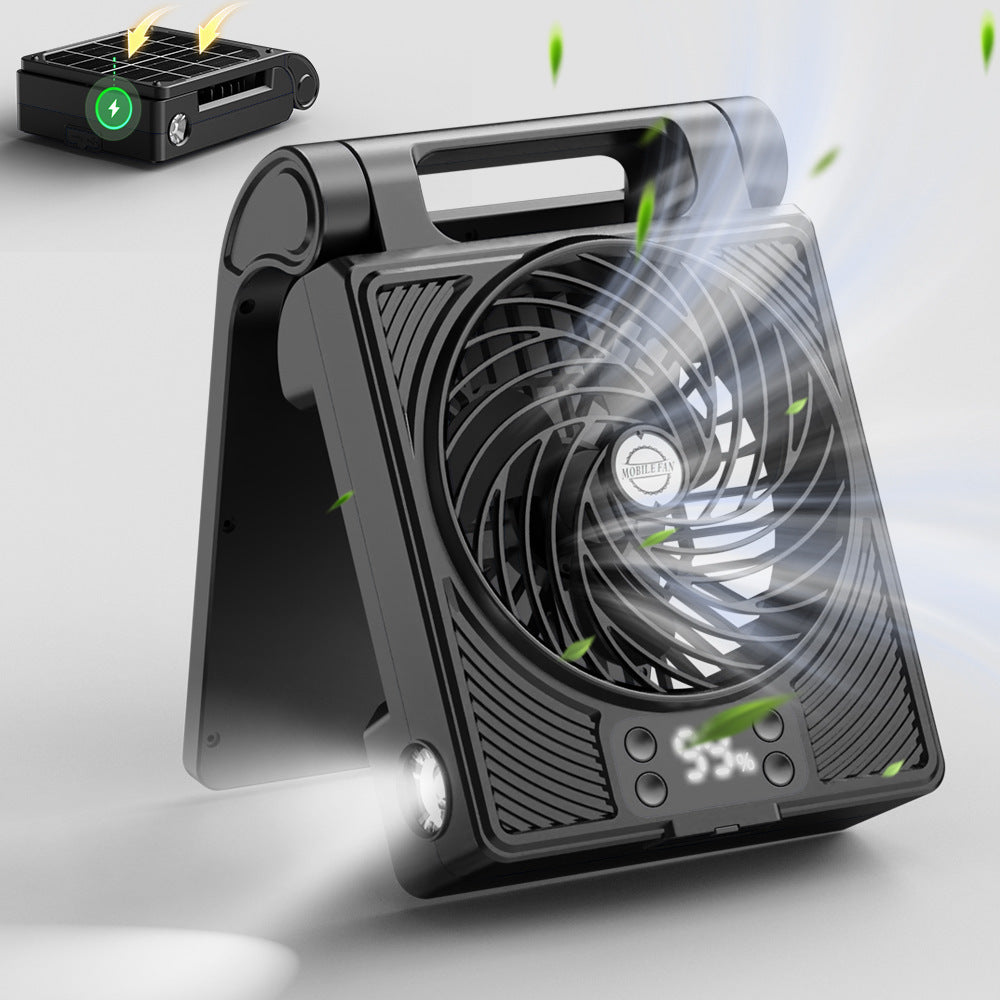 Unisex portable folding rechargeable battery fan with LED flashlight and solar charging function Bowlift