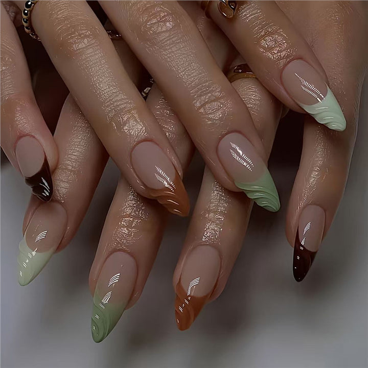 Artistic French Tip Press-On Nails with Curved Design Bowlift