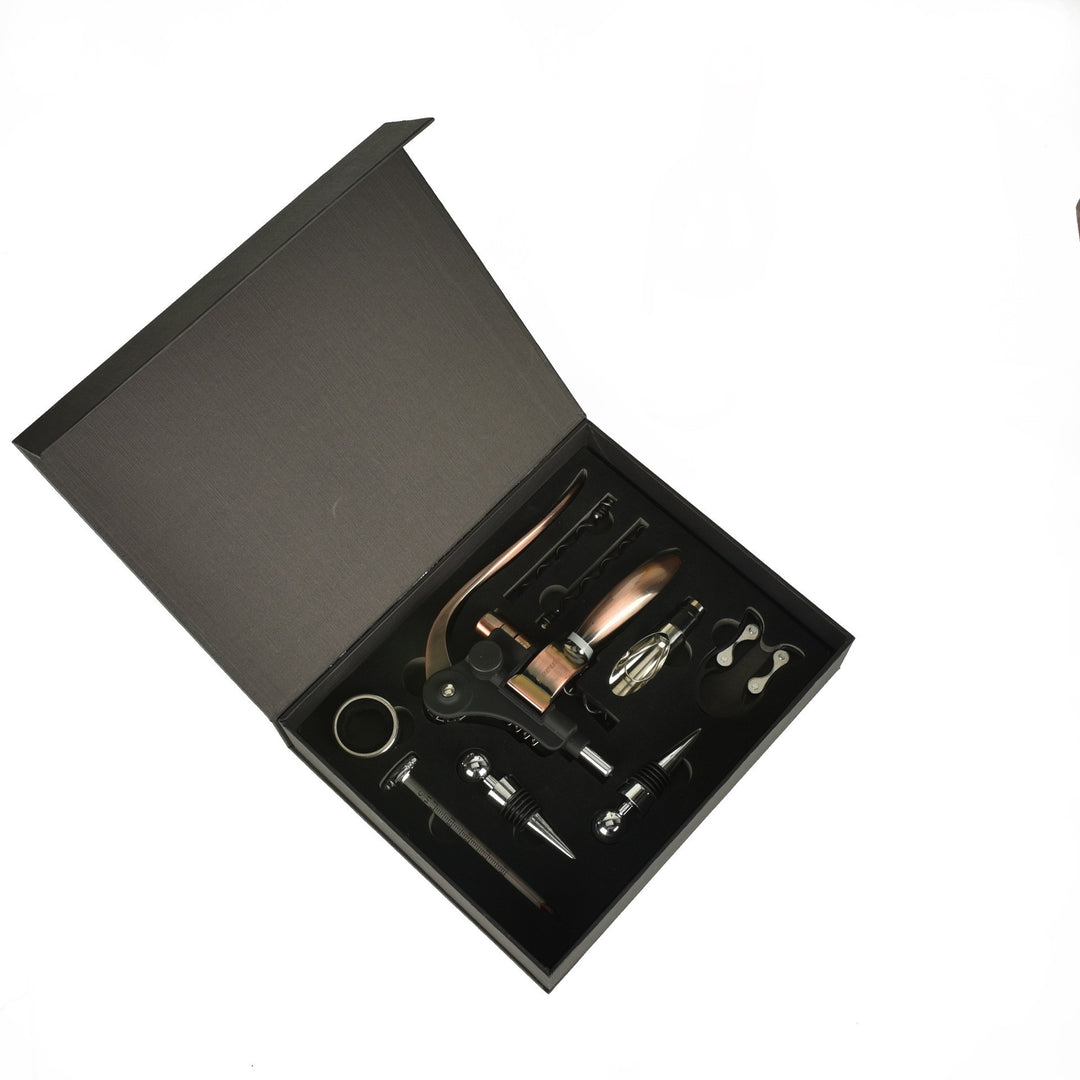 Premium wine accessory gift set with corkscrew foil cutter aerator stopper thermometer Bowlift